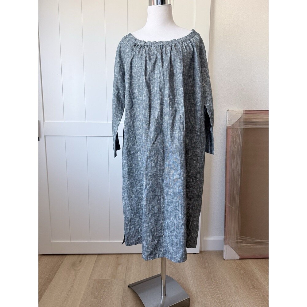 Humanoid Coated Linen Tunic Midi Dress Sz M Boho Minimalist Lagenlook Pockets